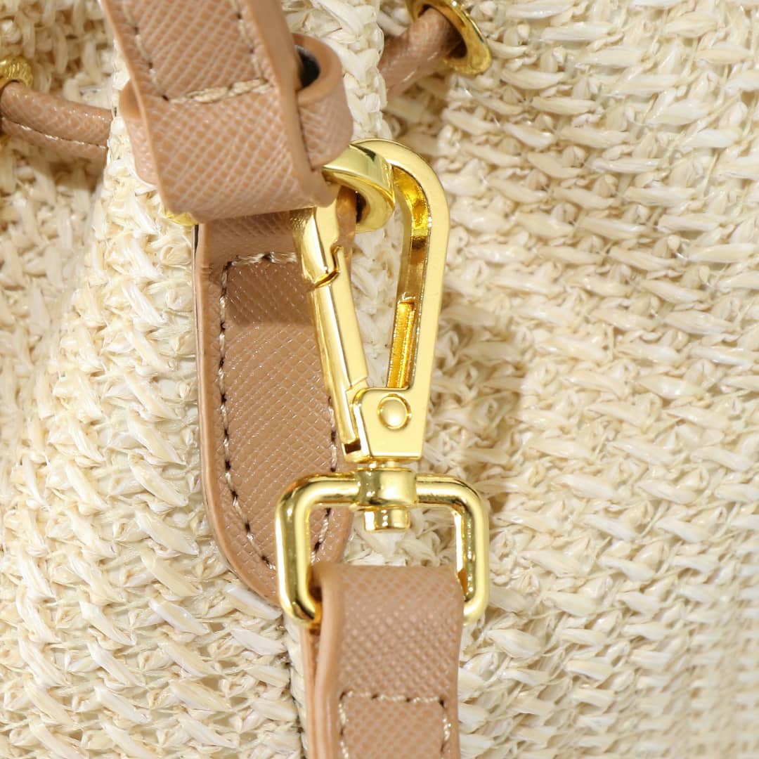 Prada Crochet And Leather Bucket Bag Natural 24Cm