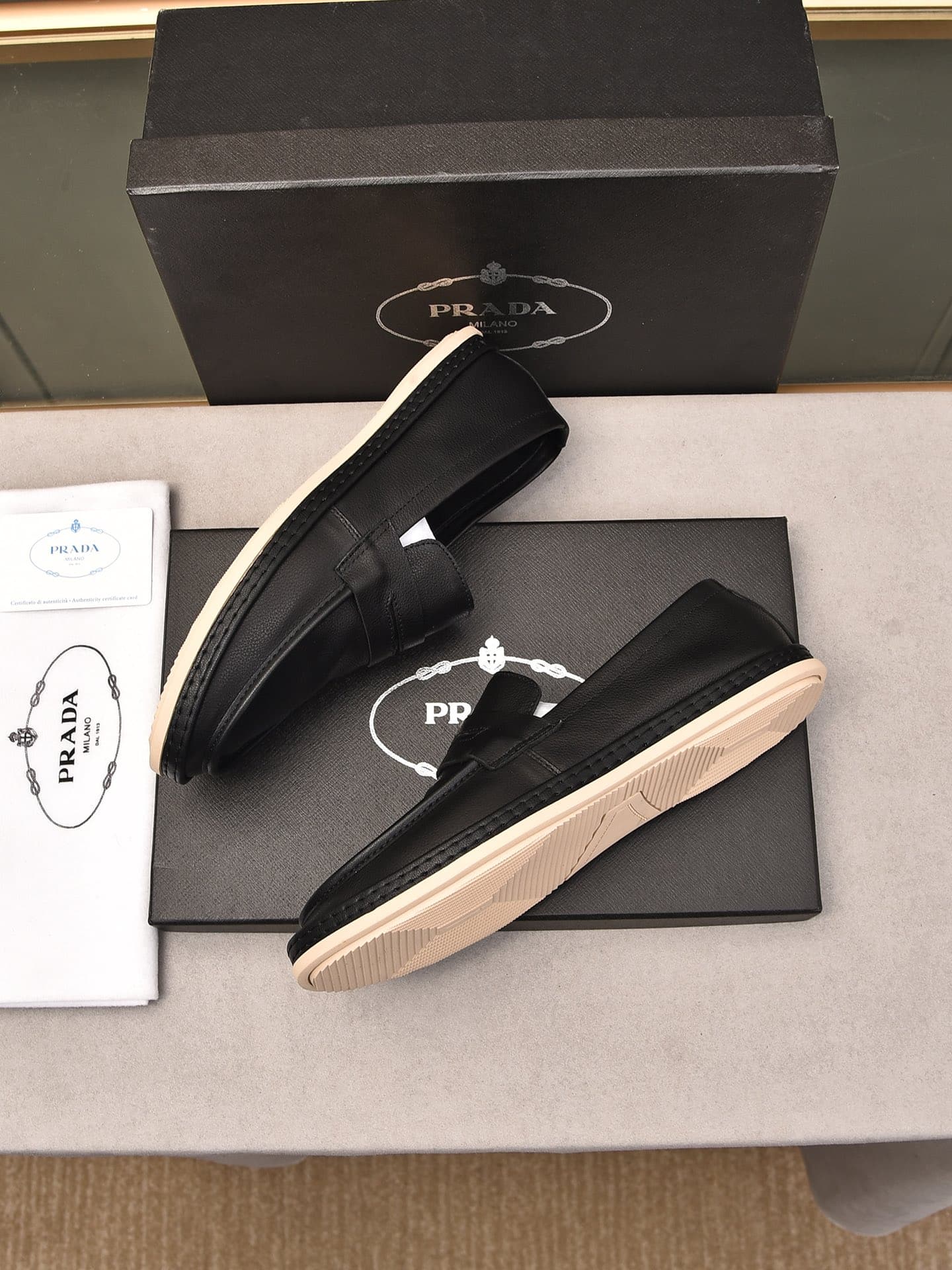 Prada Men’S Flat Loafers Leather Black