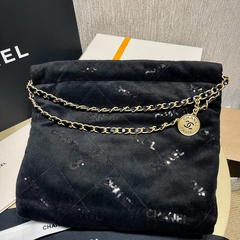 Chanel 22 Small Handbag Velvet With Sequins 37cm