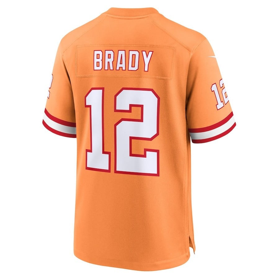 Tom Brady 12 Tampa Bay Buccaneers Throwback Game Men Jersey - Orange