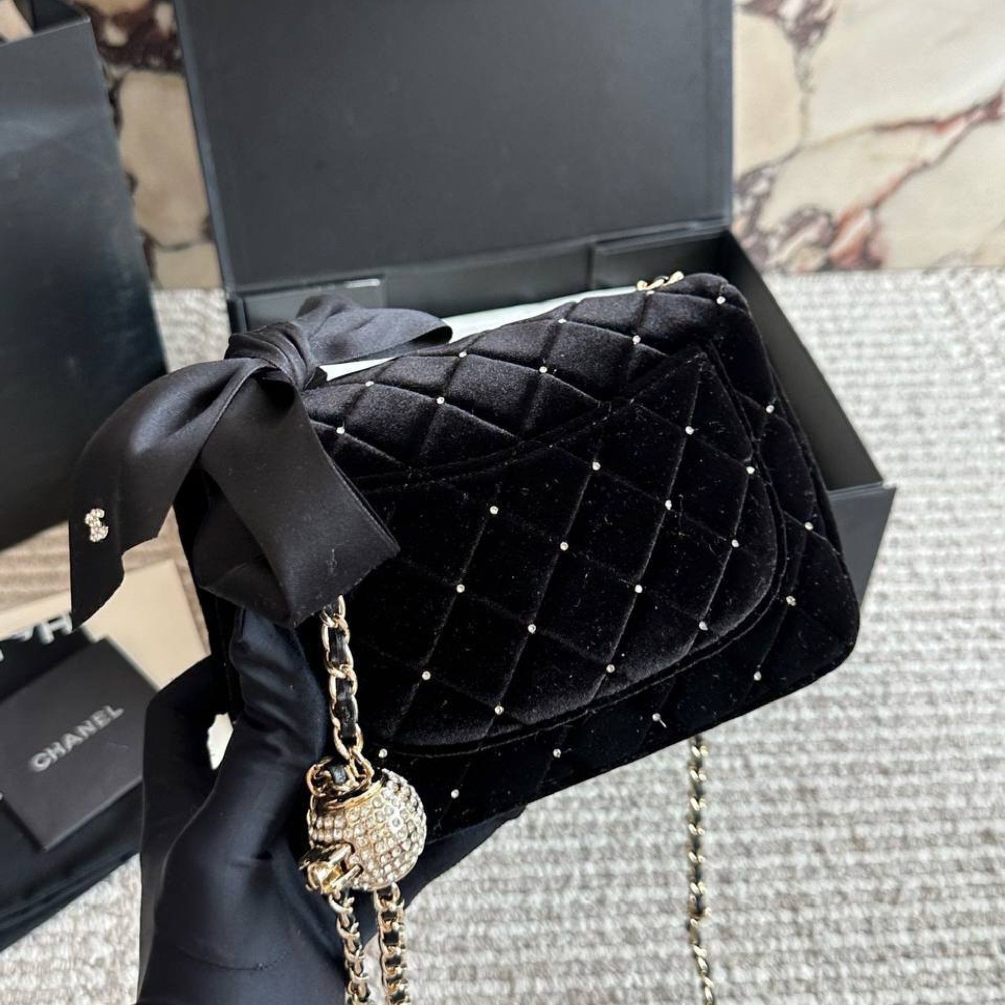 Chanel Mini Pearl Super Black Bag 17cm/6in