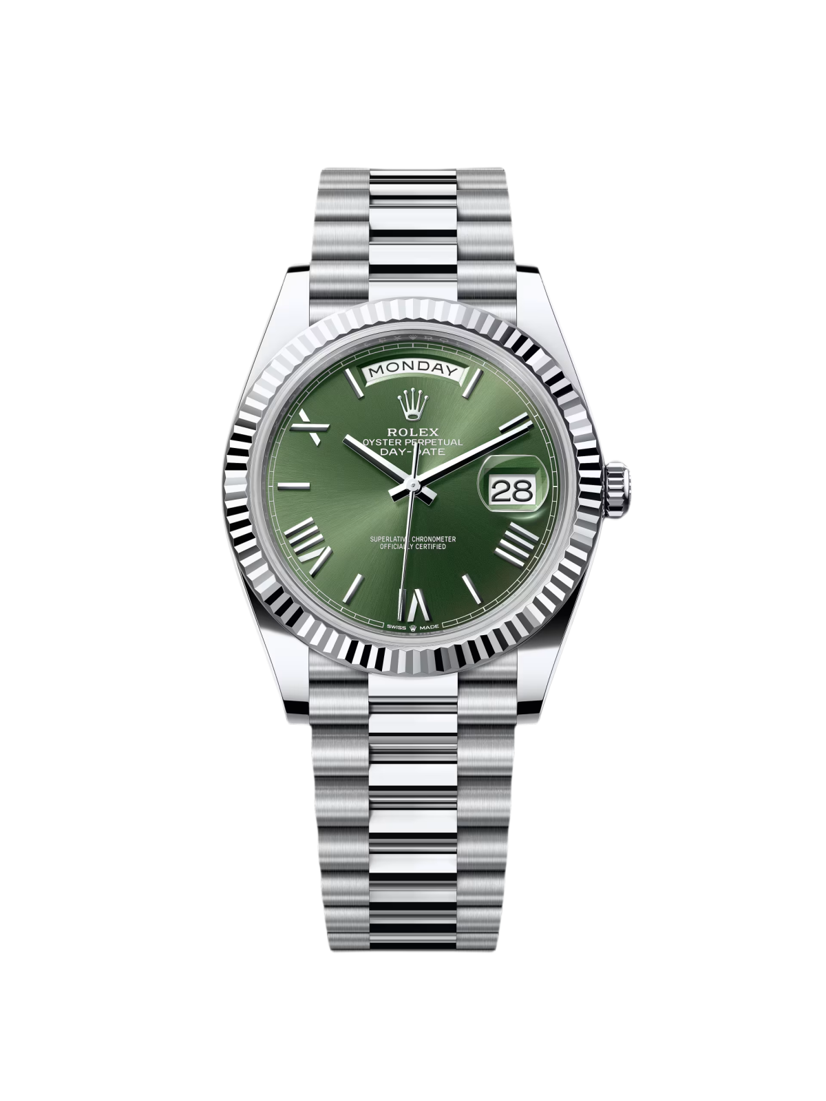 【Super Clone】RLX  Day-Date President 40mm Platinum Green Olive Roman Dial - 228236