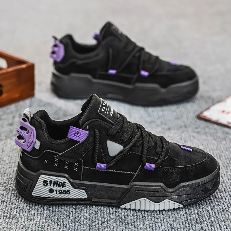 Korean-Style Thick-Sole Skateboard Shoes – Anti-Slip Rubber Outsole