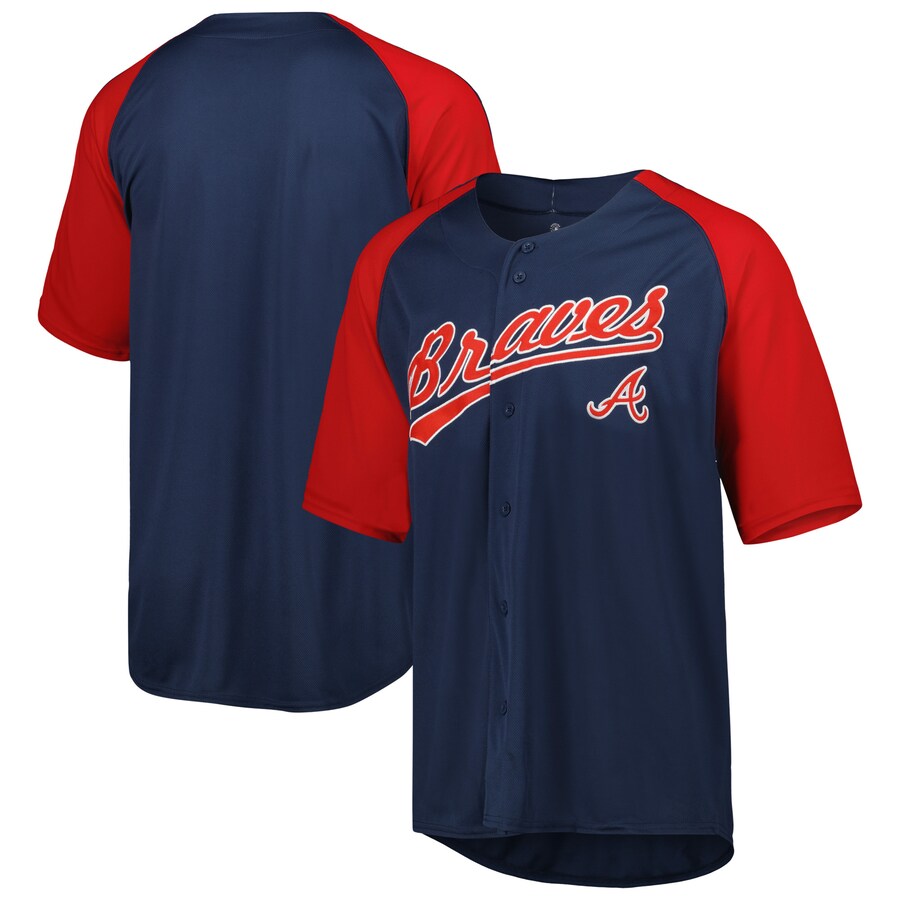 Atlanta Braves Stitches Button-Down Raglan Fashion Jersey Navy