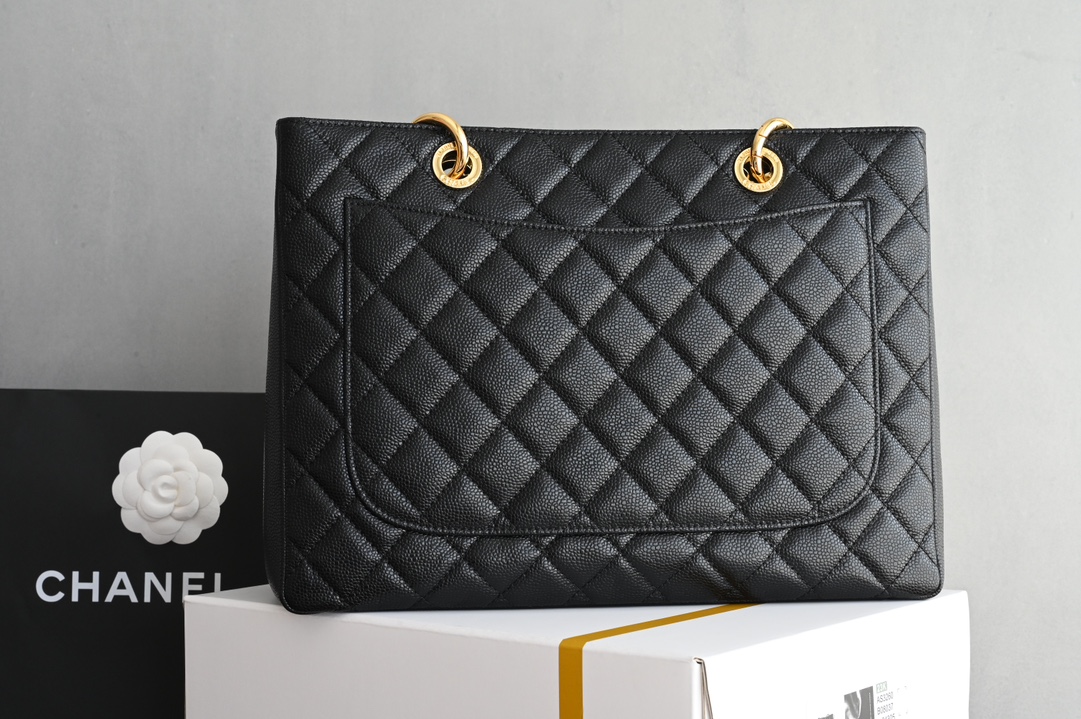 Grand Shopping Tote (GST) in Black Caviar Leather with Gold-Tone Hardware (Model A50995)