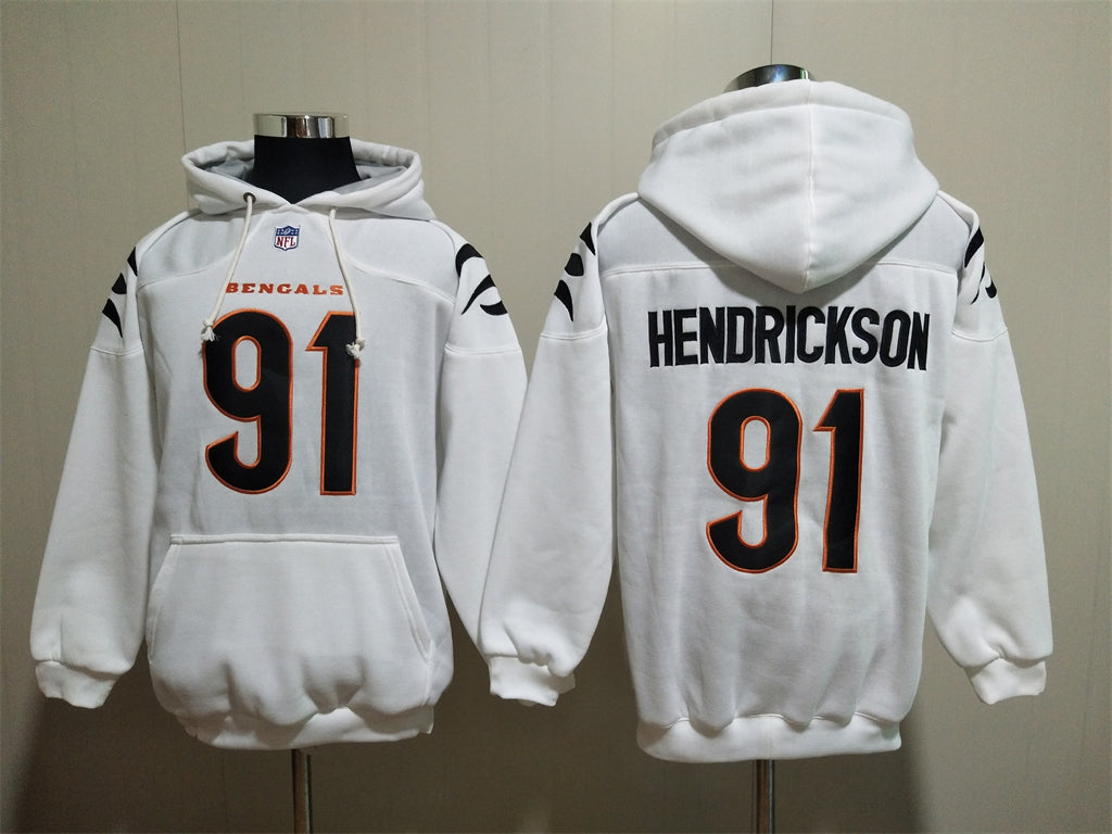 Cincinnati Bengals white Hoodie #91 HENDRICKSON (with pockets)