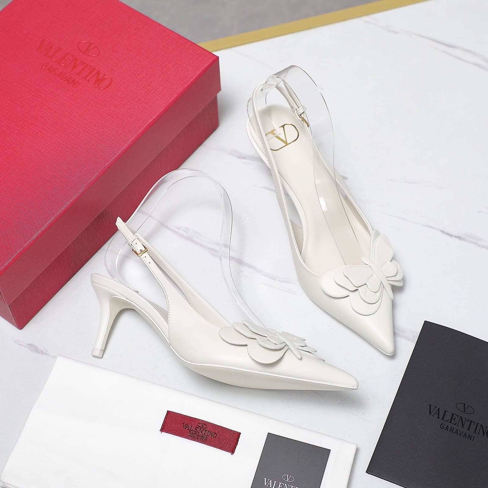 Valentino Garavani Papier Phalène Slingback Pumps White
