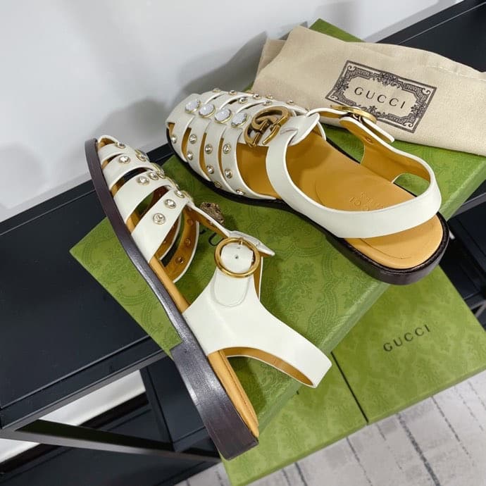 Gucci Rubber Crystal Embellishments Sandals White