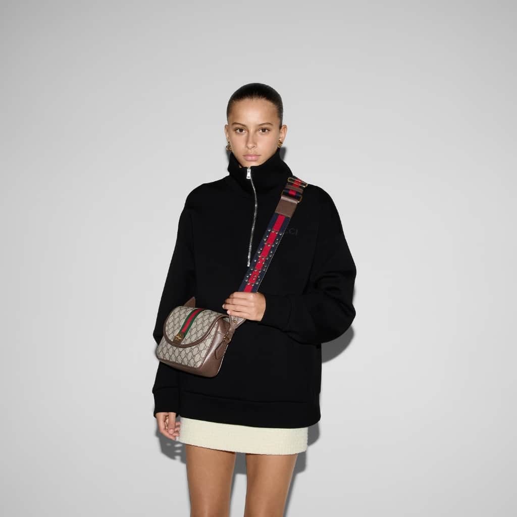 Gucci Ophidia Small Shoulder Bag Beige And Dark Brown GG Supreme 23Cm ‎722117 FAAX3 9789
