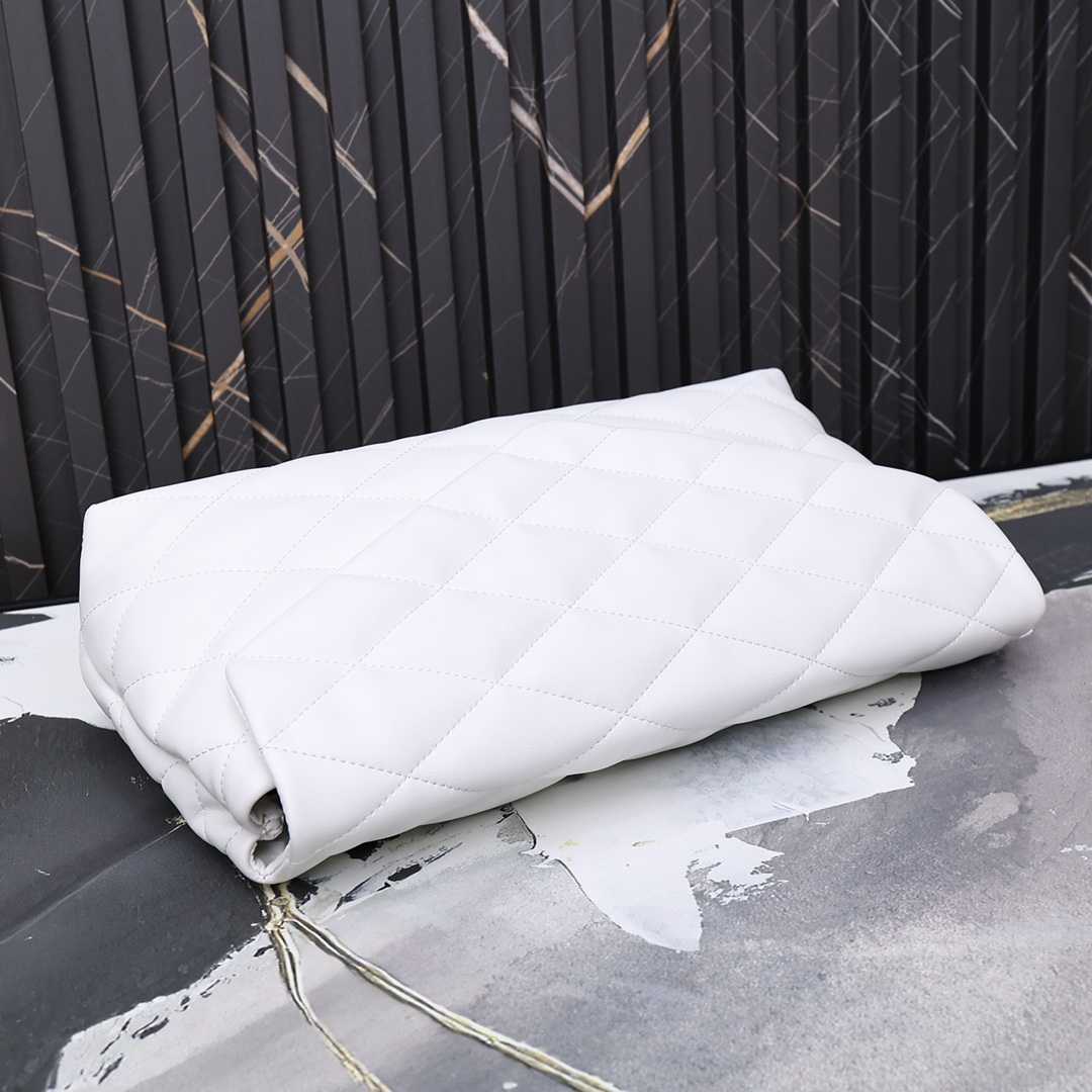 Saint Laurent Sade Puffy Leather Envelope Clutch Bag White