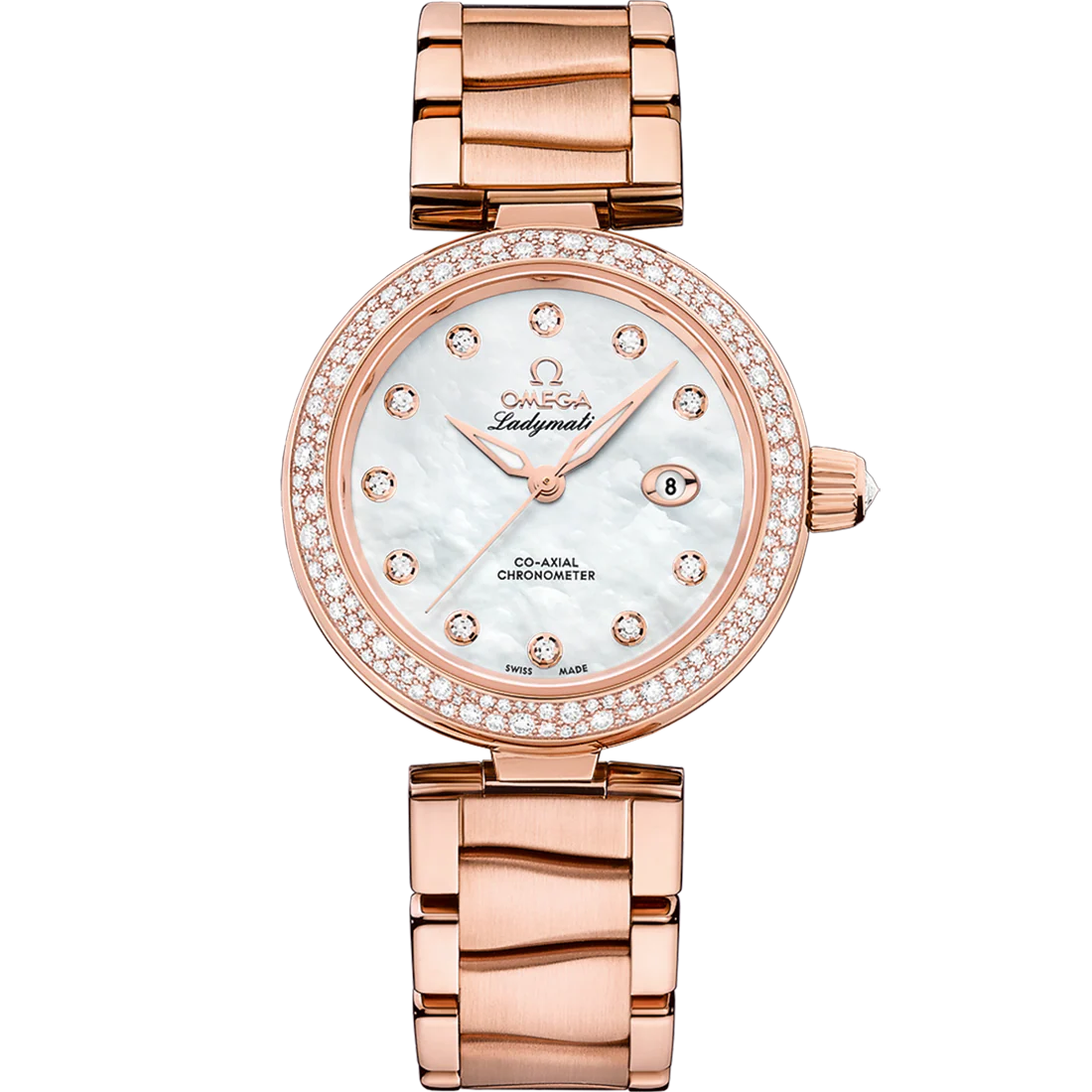 Omega De Ville Ladymatic 34mm White Dial with Diamonds Sedna™ 18k Rose Gold Bracelet 425.65.34.20.55.010