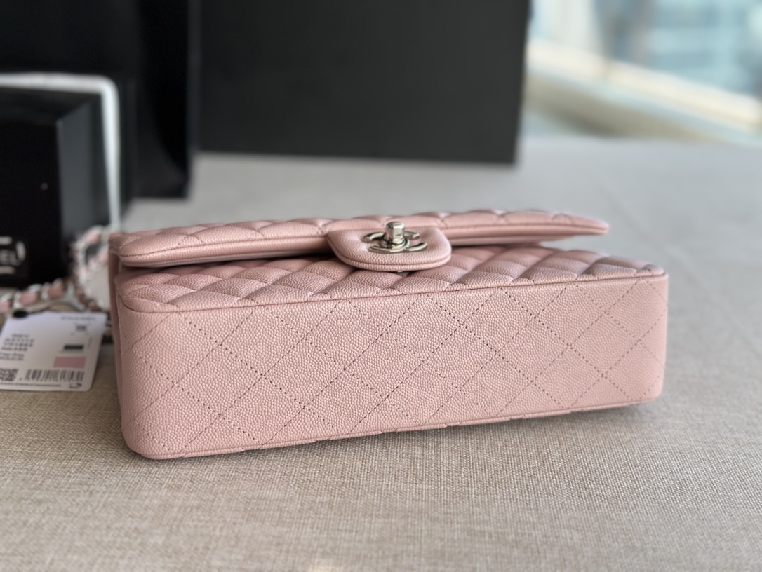 Chanel Classic Double Flap Bag Caviar Silver Hardware Light Pink 25Cm/10in