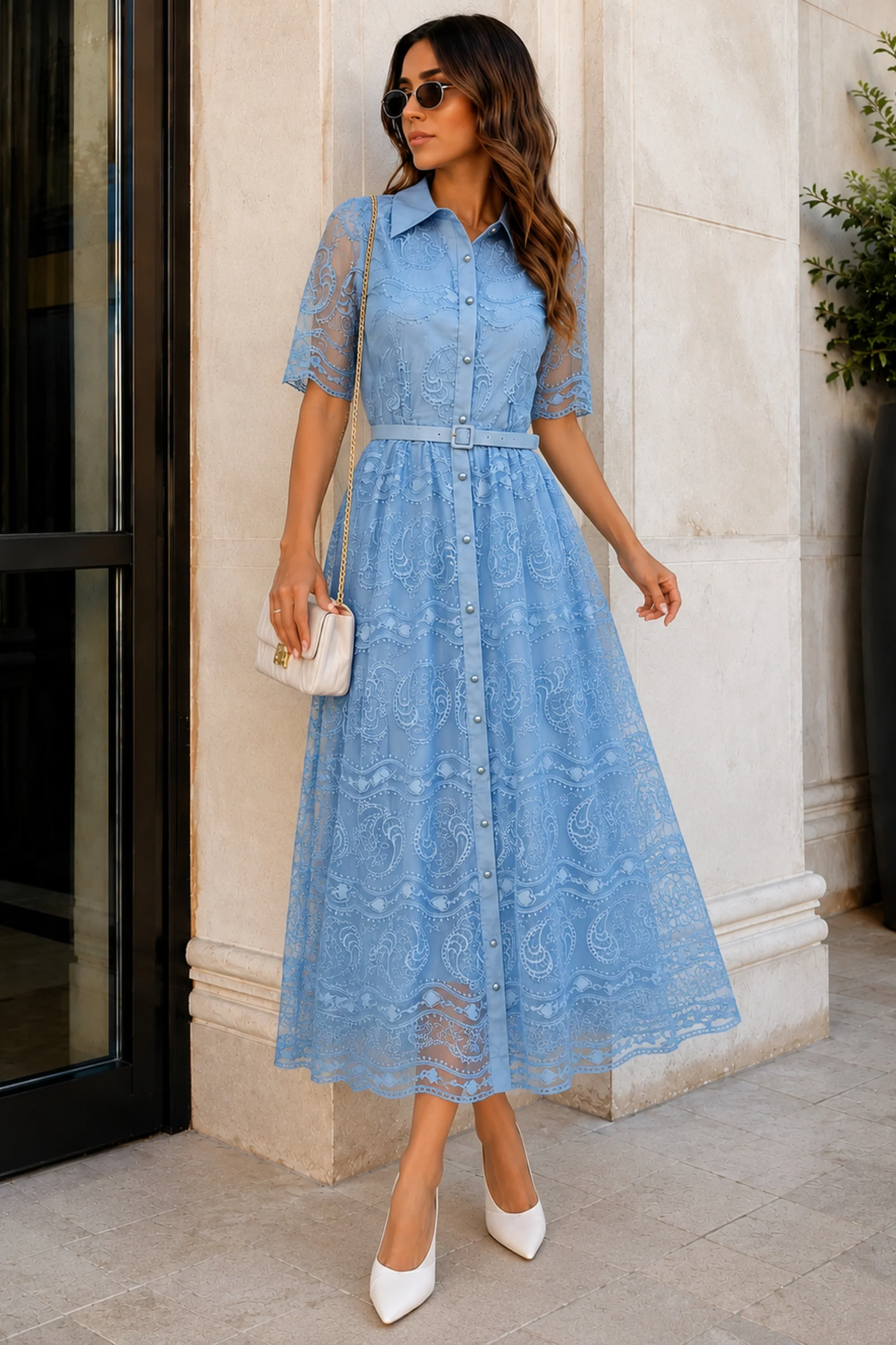 Aqua Embroidered Organza Dress