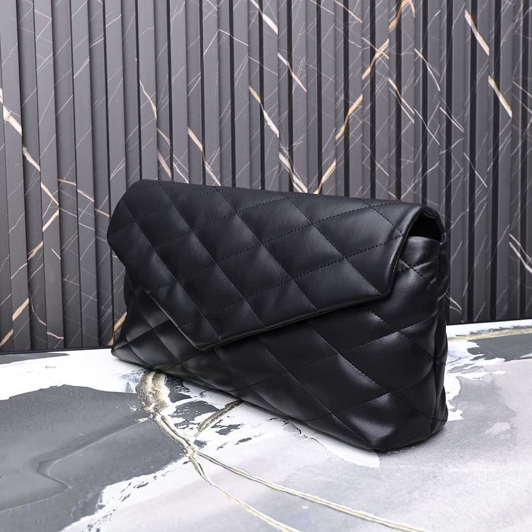 Saint Laurent Sade Puffy Leather Envelope Clutch Bag Black