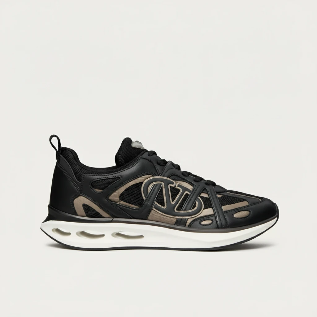 VALENTINO VLOGO EASYJOG LOW-TOP SNEAKER IN CALFSKIN AND FABRIC