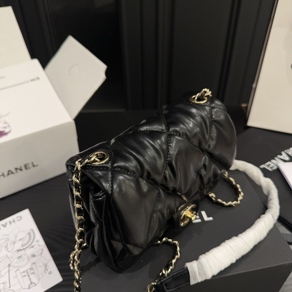 Chanel Puffy Bubbly Cc Flap Bag Quilted Medium Black 22.9Cm/9in