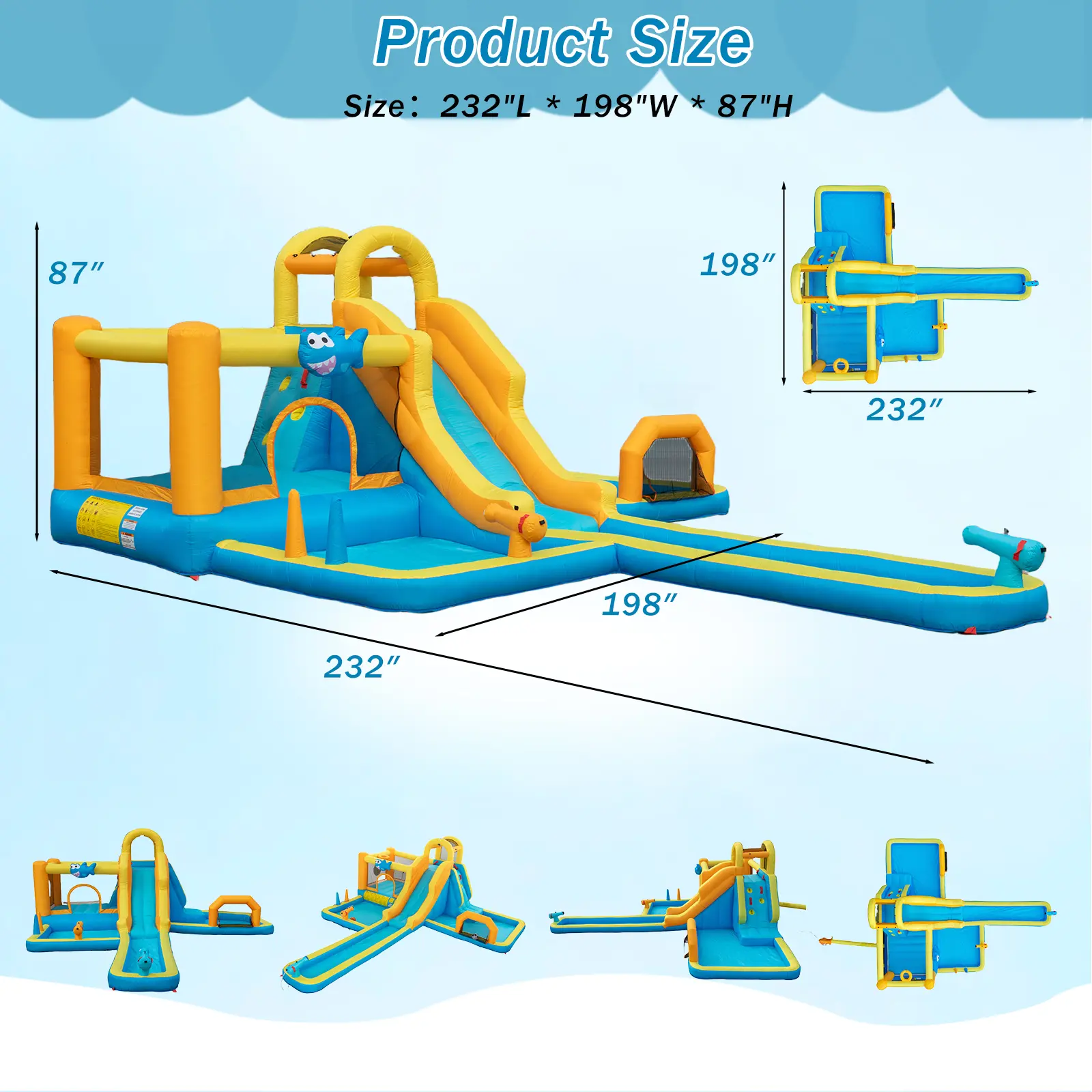 🔥Summer Deal🔥 Inflatable Water Slide Park with Splash Pool & Water Cannons