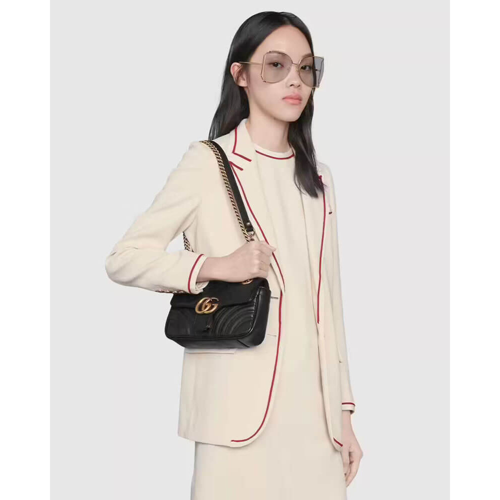 Gucci GG Marmont Matelasse Chevron Leather Mini Bag Black