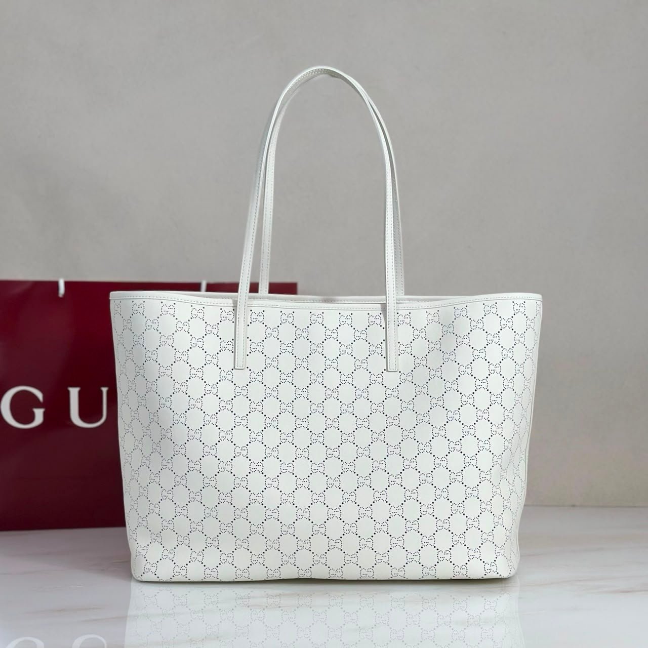 Gucci Tribeca Large Tote Bag 38cm/15in White Leather GG 874745