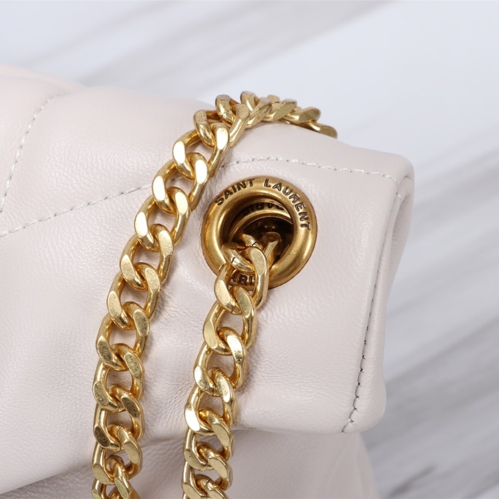 Saint Laurent Puffer Small In Leather Gold Hardware White 29Cm 5774761EL079207