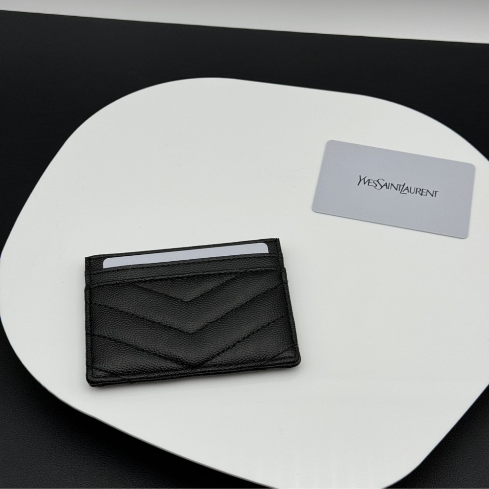 Saint Laurent Wallet Chevron And Logo Card Holders Black 10Cm