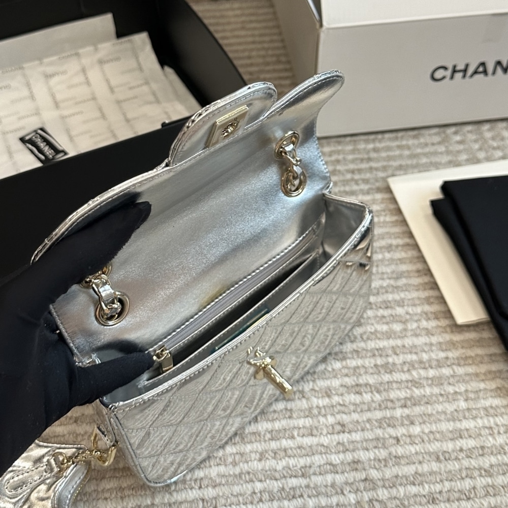 Chanel Mini Flap Bag Star Coin Purse Silver 24Cm As4648 B14873 Nt666