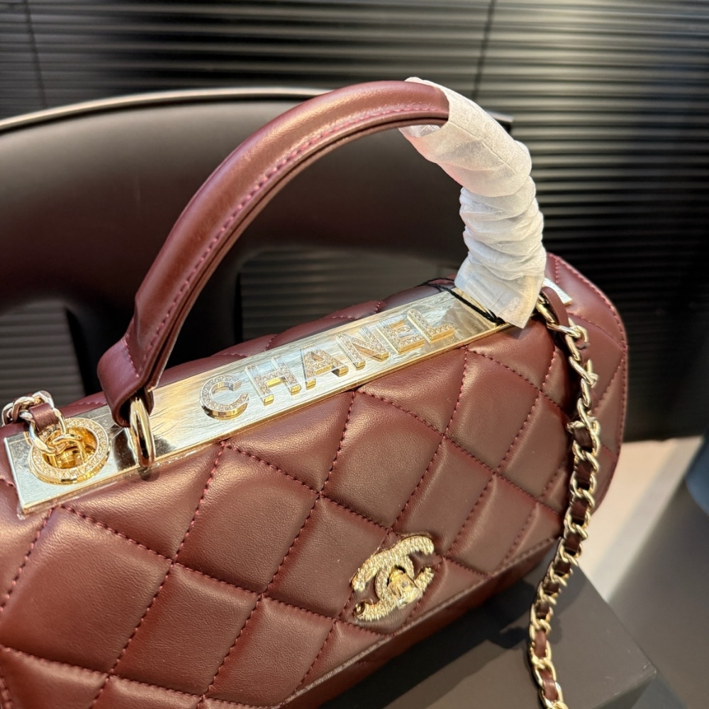 Chanel Flap Bag With Top Handle Burgundy 25cm