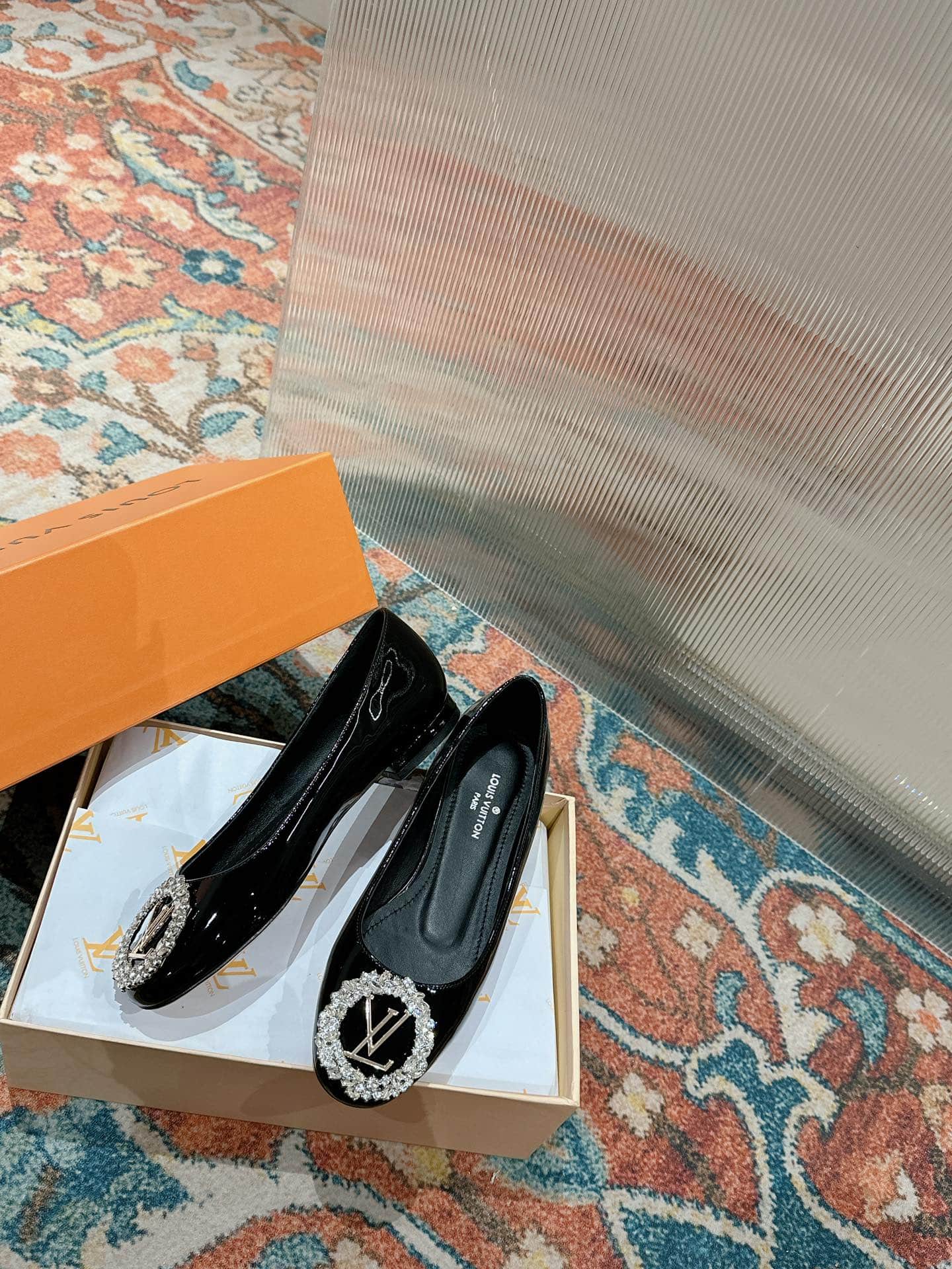 Louis Vuitton Crystal Lv Ballet Flats Black