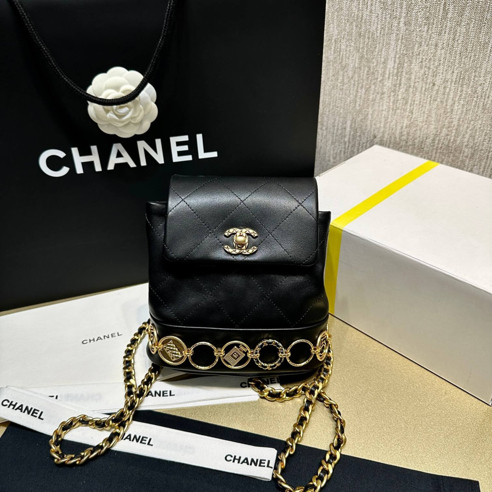 Chanel Small Backpack in Black Calfskin