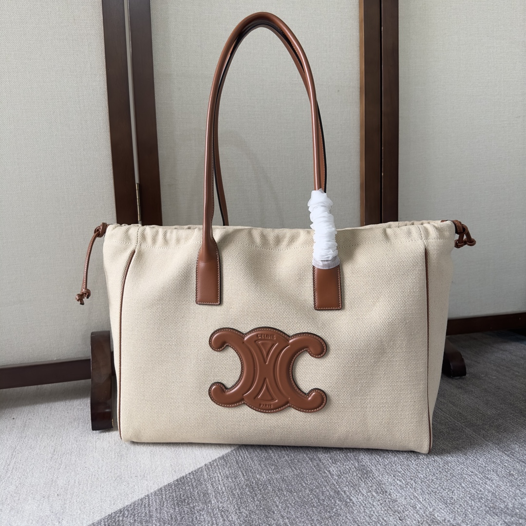 CELINE Large Shopping Bag in Canvas and Leather