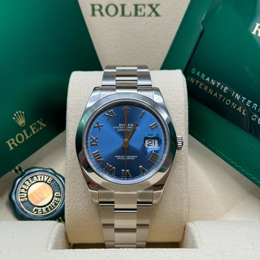 【Super Clone】RLX Datejust 41mm 126300 Blue Roman Oyster Stainless Steel Watch