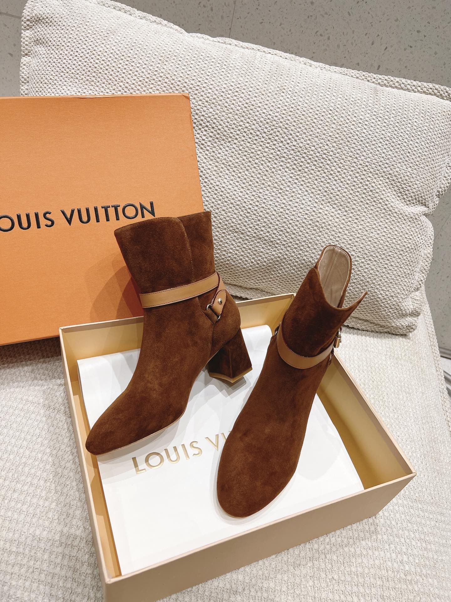 Louis Vuitton Parisienne Ankle Boot Suede Leather Brown