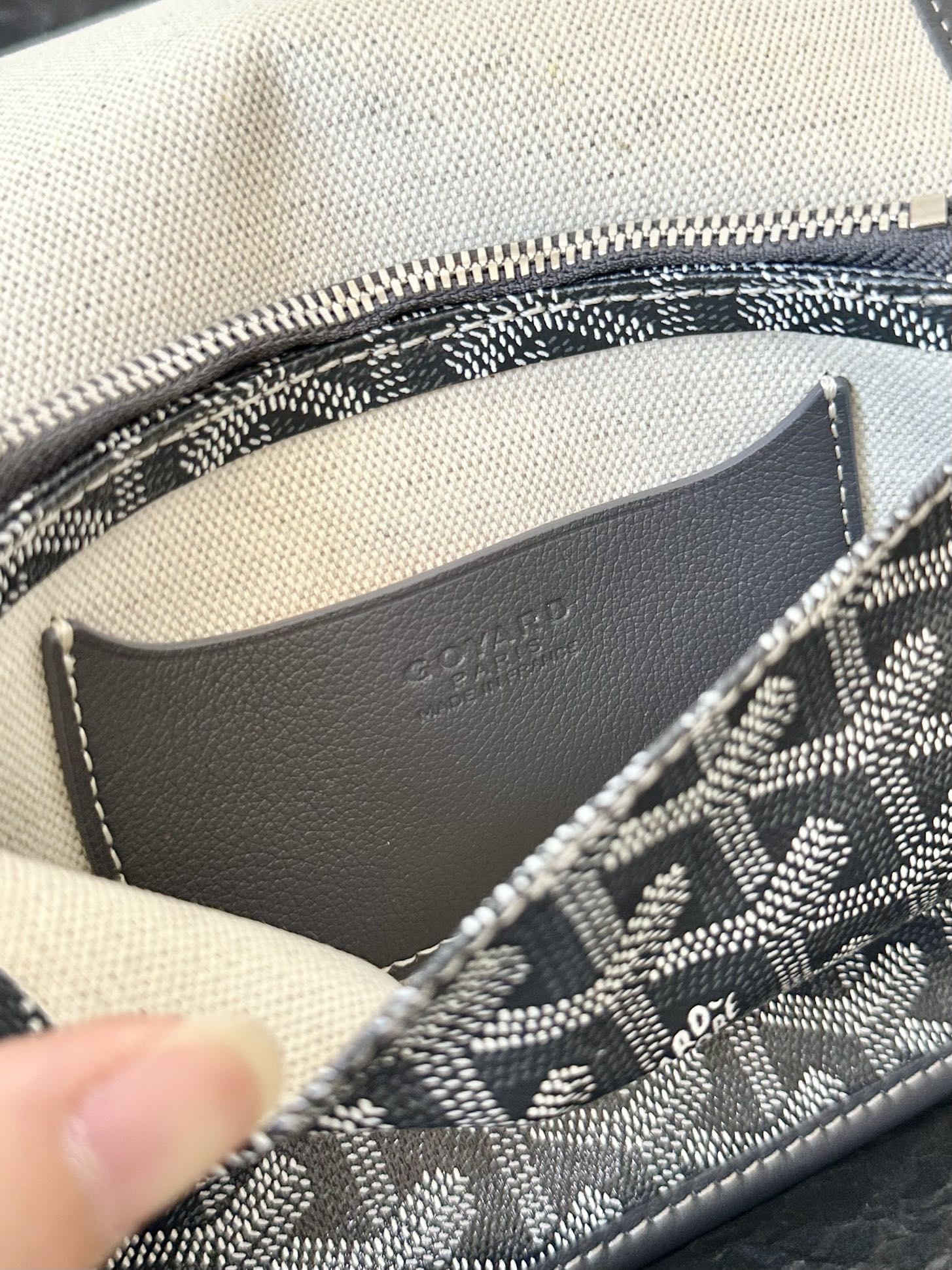 Goyard Plumet Pocket Wallet 20 Cm Grey Black Goyardine Canvas And Lambskin Trim