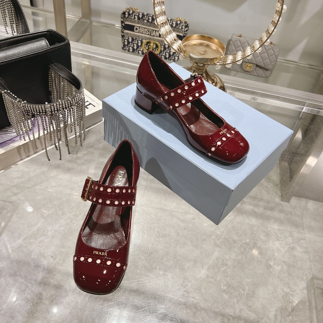 Prada Patent Leather Mary Jane Pumps Red