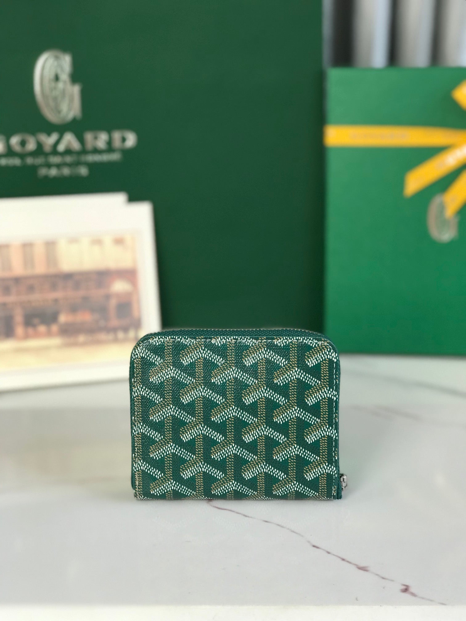Goyard Matignon Mini Wallet 11 Cm Green Goyardine Canvas And Calfskin
