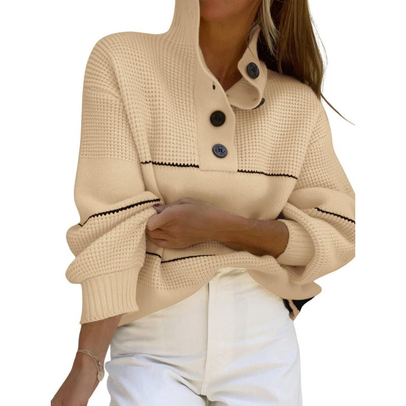 Women's Slouchy Waffle Knit Sweater 1/2 Button Polo