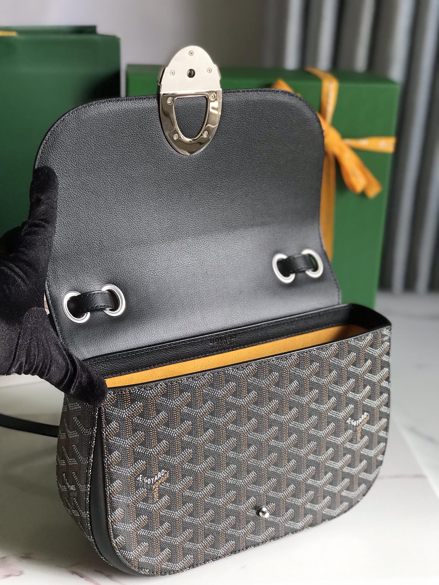 Goyard 233 Bag 25 Cm Black Calfskin And Goyardine Canvas