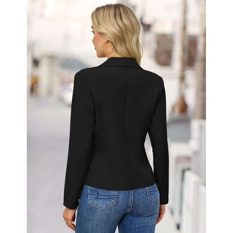 Women's Business Casual Cropped Blazer with Lapel Collar