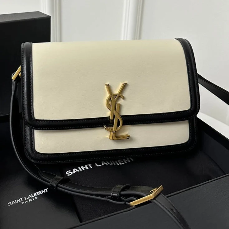 YSL Solferino Small Satchel Bag Black White Gold Calfskin 339413