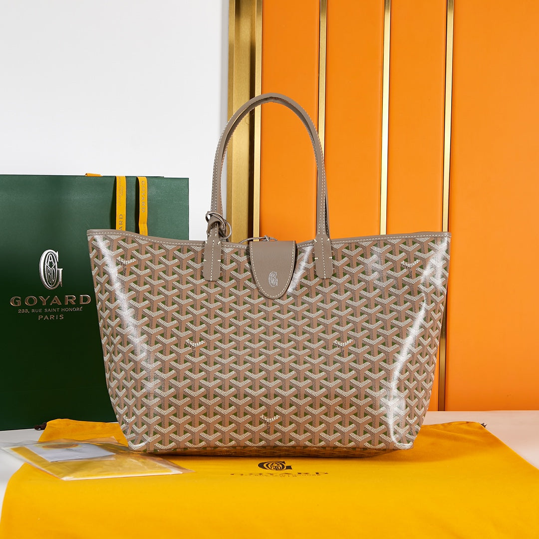 Goyard Saint Louis Pm 34Cm Brown Khaki Canvas Chevroches Calfskin