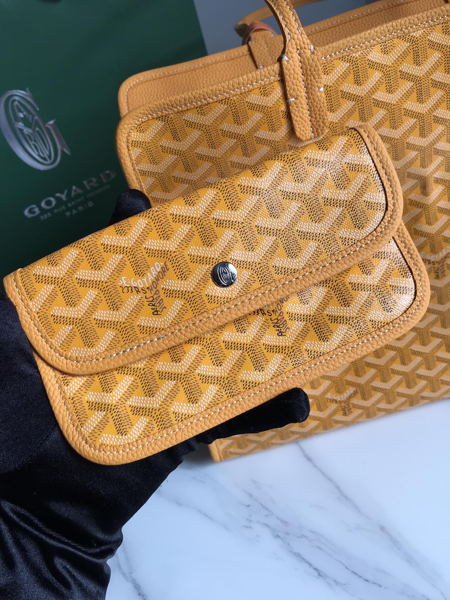 Goyard Hardy Pm Bag 40 Cm Yellow Goyardine Canvas And Taurillon Leather Trim
