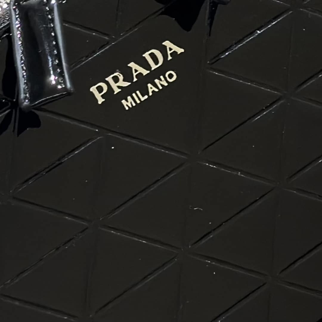 Prada Brique Brushed Leather Bag With Triangle Motif Black 18Cm