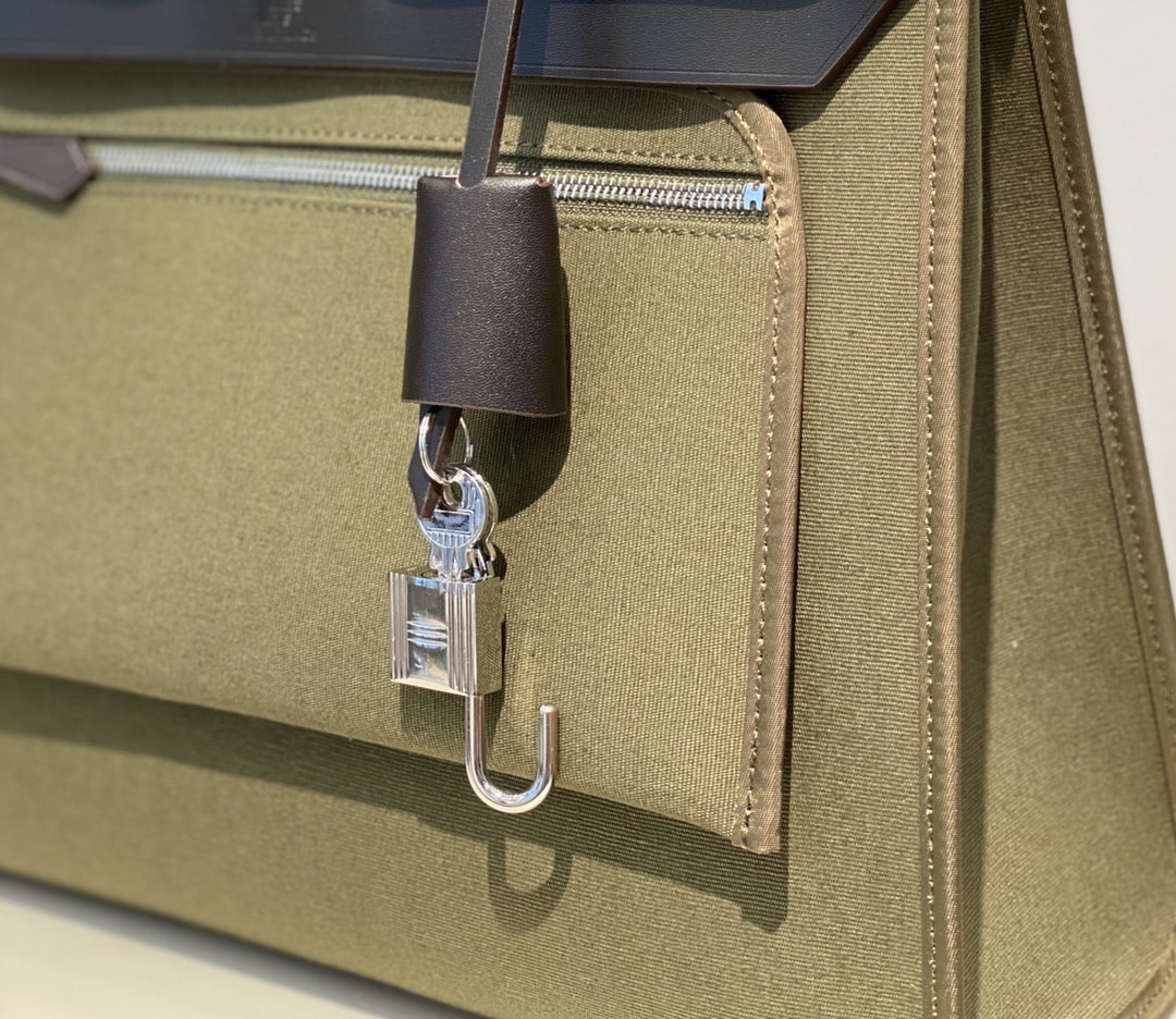 Hermes Herbag Zip 31 Bag Palladium Hardware Khaki 31Cm