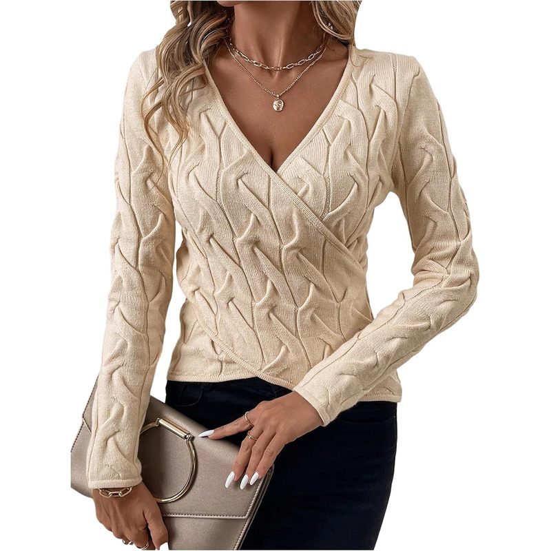 Women's V Neck Sweater Long Sleeve Criss Cross
