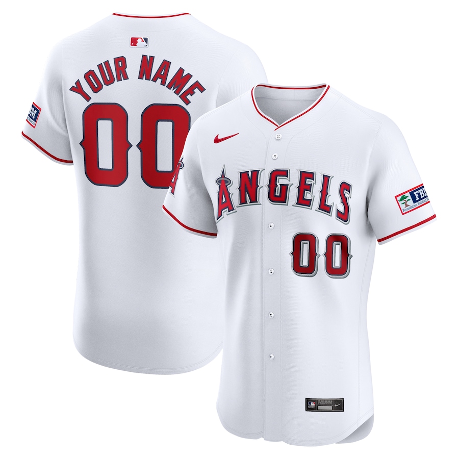 Los Angeles Angels Home Elite Custom Patch Jersey White