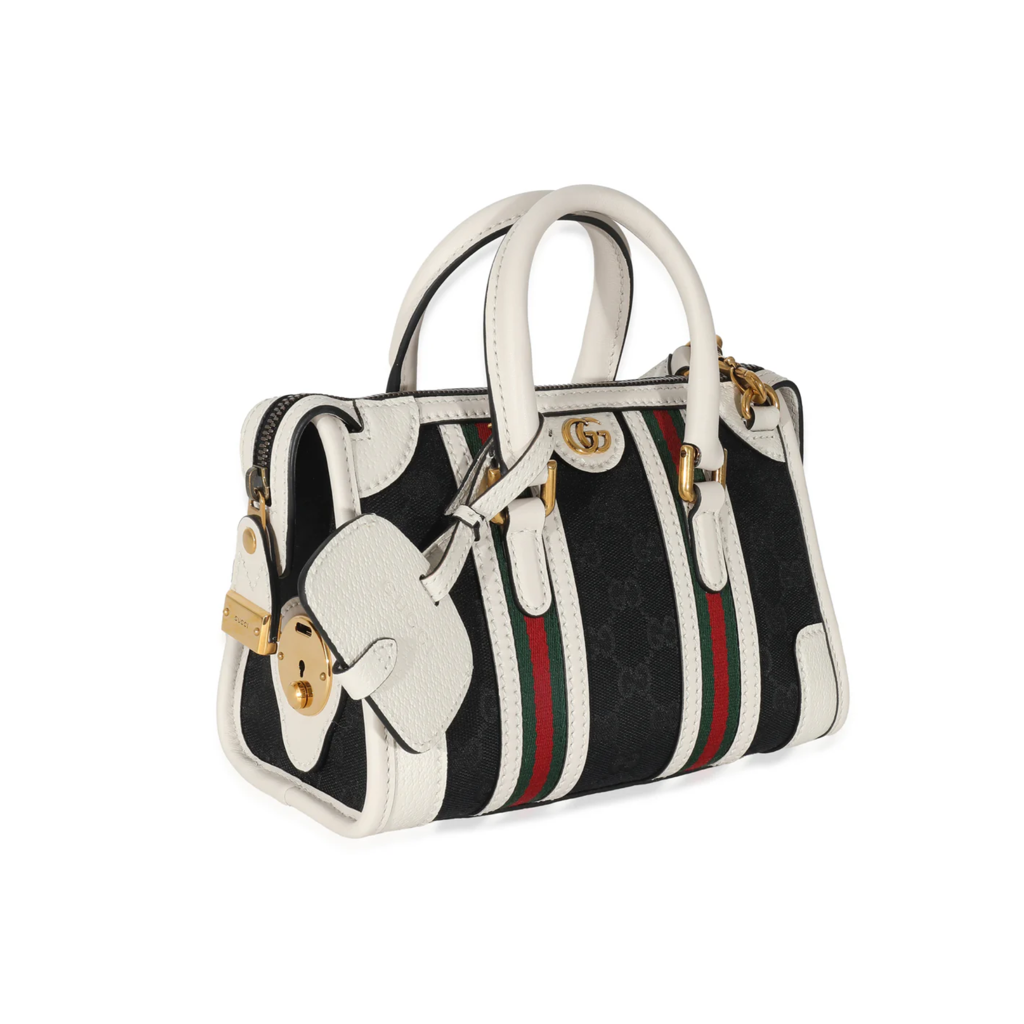 Gucci Black White Canvas Mini Double G Top Handle Bag 22cm/8.6in