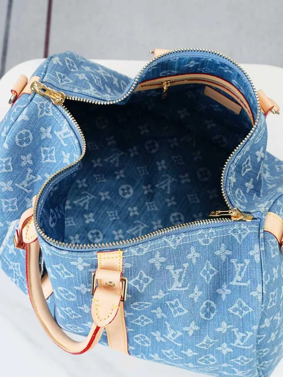 Louis Vuitton Keepall 45 Bag Blue Denim Fabric M27943