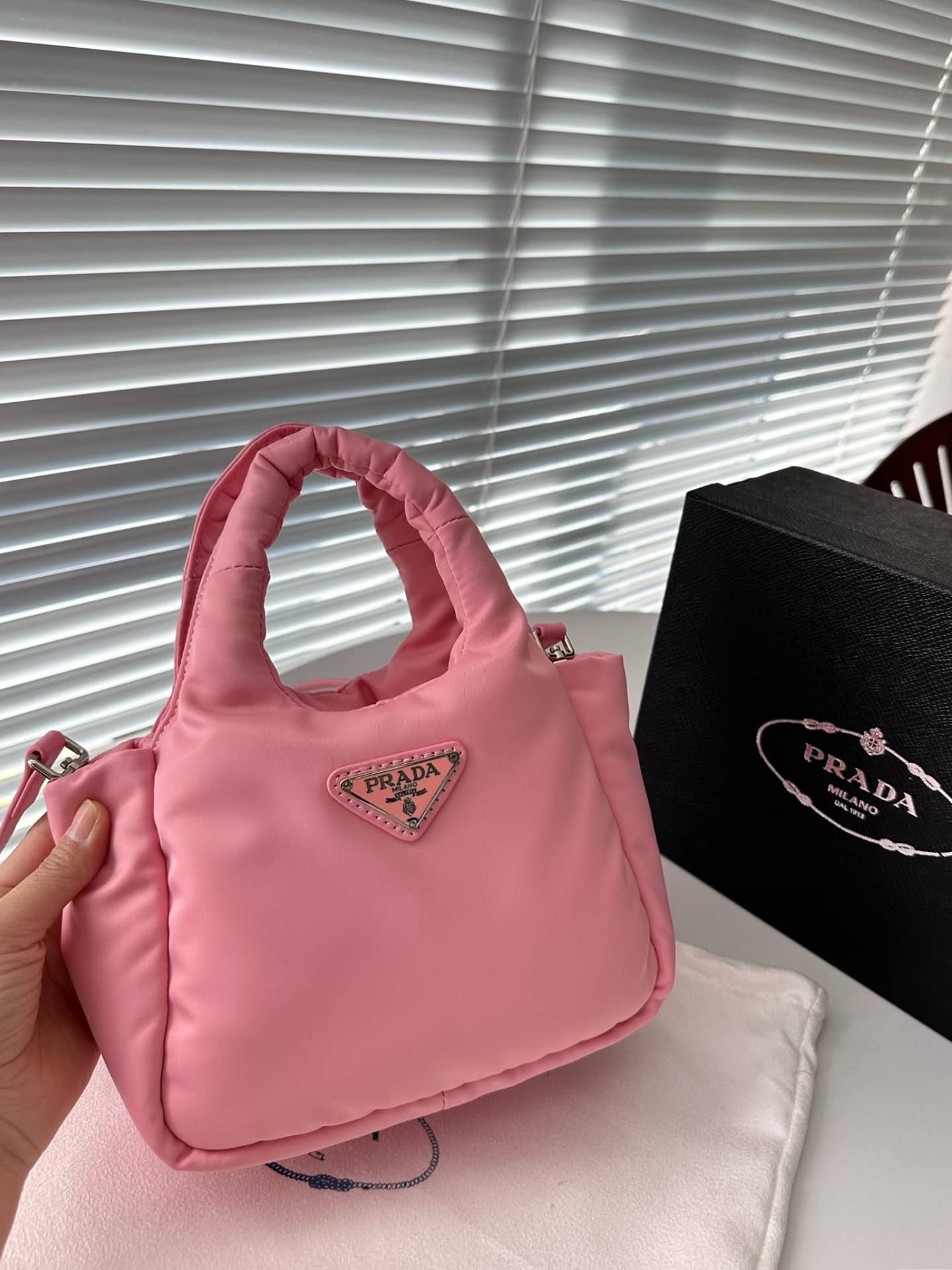 Prada Padded Soft Leather Bag Geranium Pink 19Cm