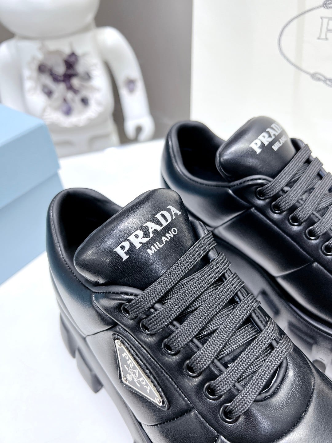 Prada Soft Padded Nappa Leather Lace Up Shoes Black 1E119N 2Dl8 F0002 F 055