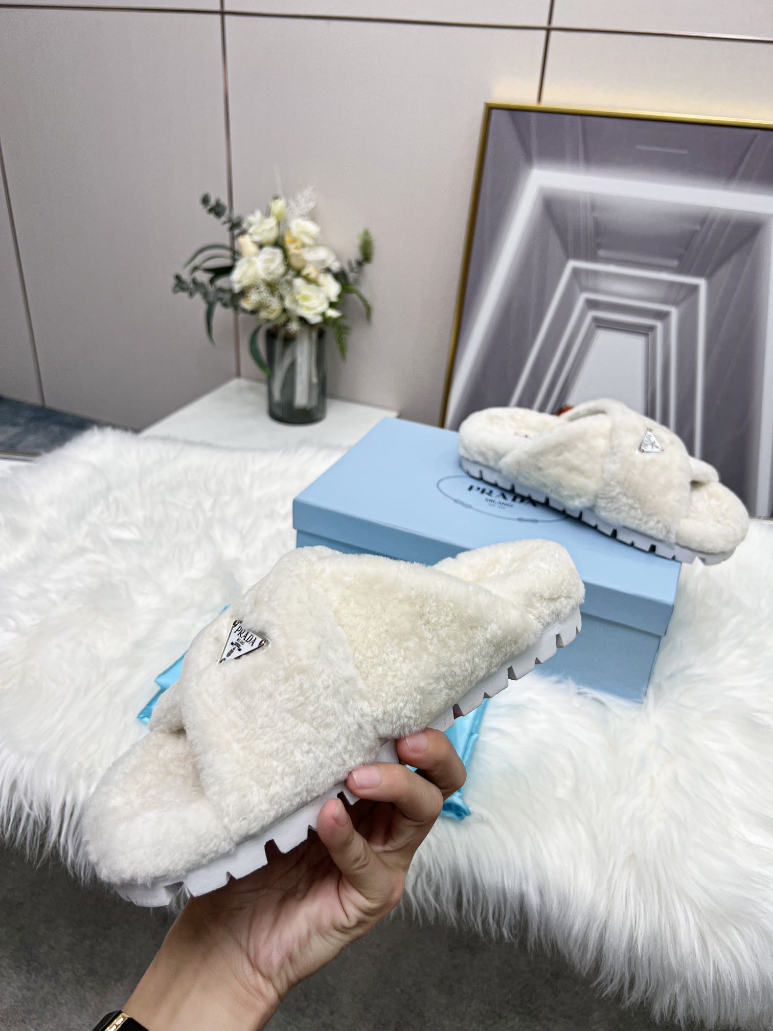 Prada Petal White Terrycloth Sippers